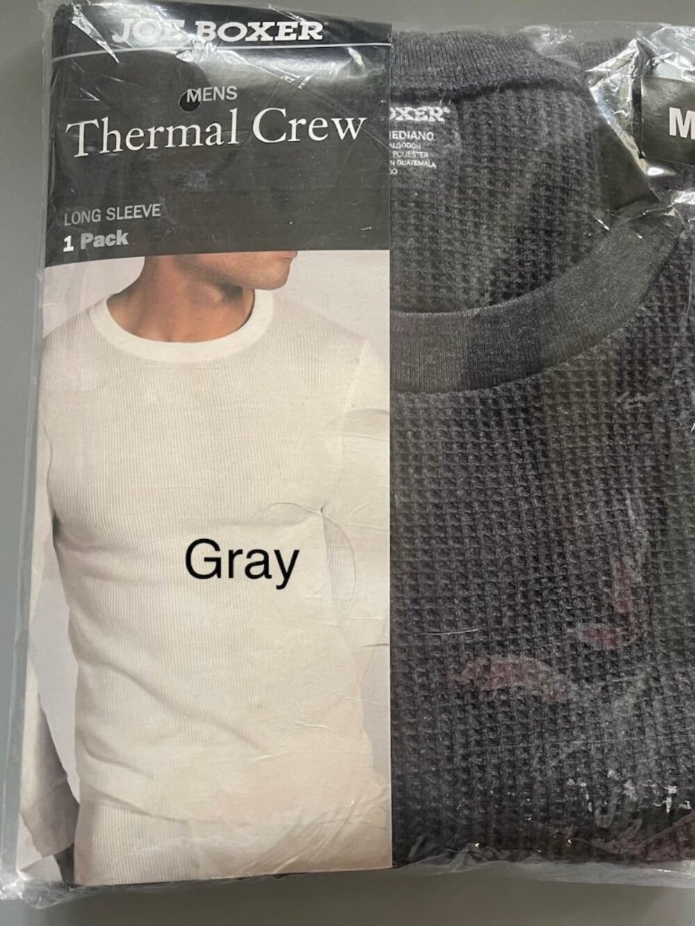 Joe Boxer Mens Medium GRAY Thermal Crew Long Sleeve Waffle Knit Top NEW Y